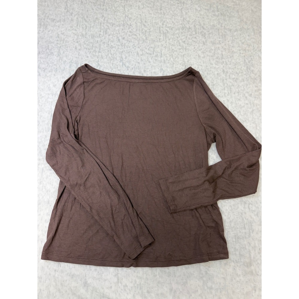 Wild Fable Brown Ribbed Long Sleeve Boat Neck Top‎ XXL Womens Chocolate Tee